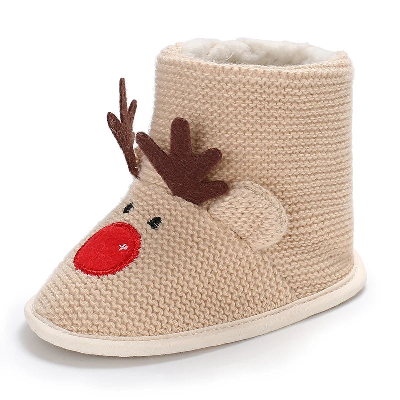 Knitted reindeer slipper boot on a white background