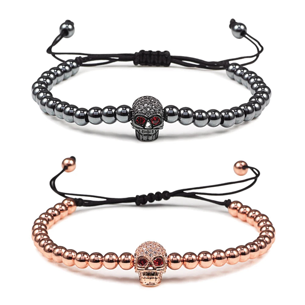 Beaded bracelets with skull charms adjustable