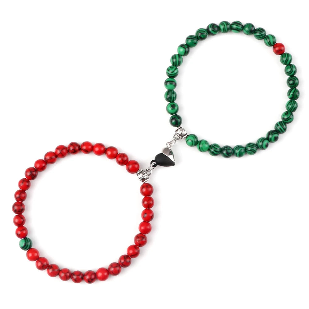 Red and green color bracelets set for best friends