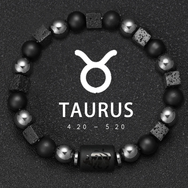 Bracelet with Taurus zodiac symbol on a dark background