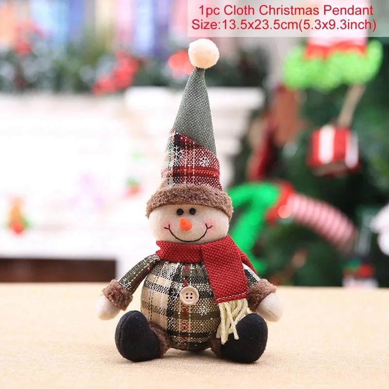 Christmas-themed snowman pendant with a plaid outfit and red scarf on a neutral background.