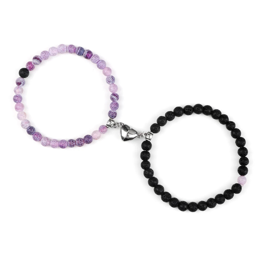 Minimalist bracelet set with connecting half hearts for romantic feelings promise