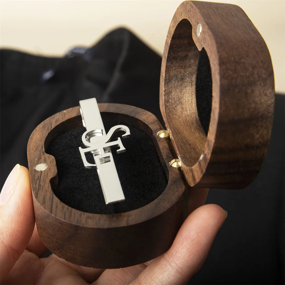 Customized silver tie clip with initials