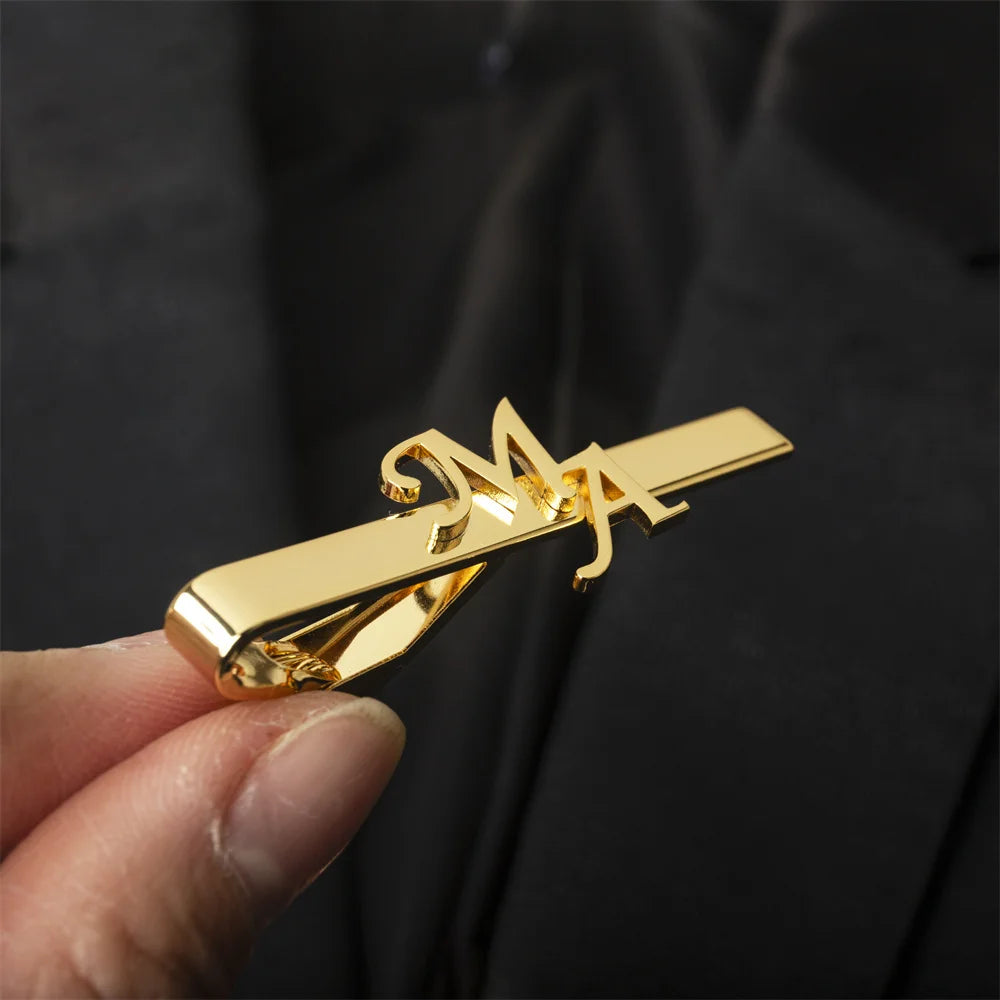Gold tie clip with customized letters 