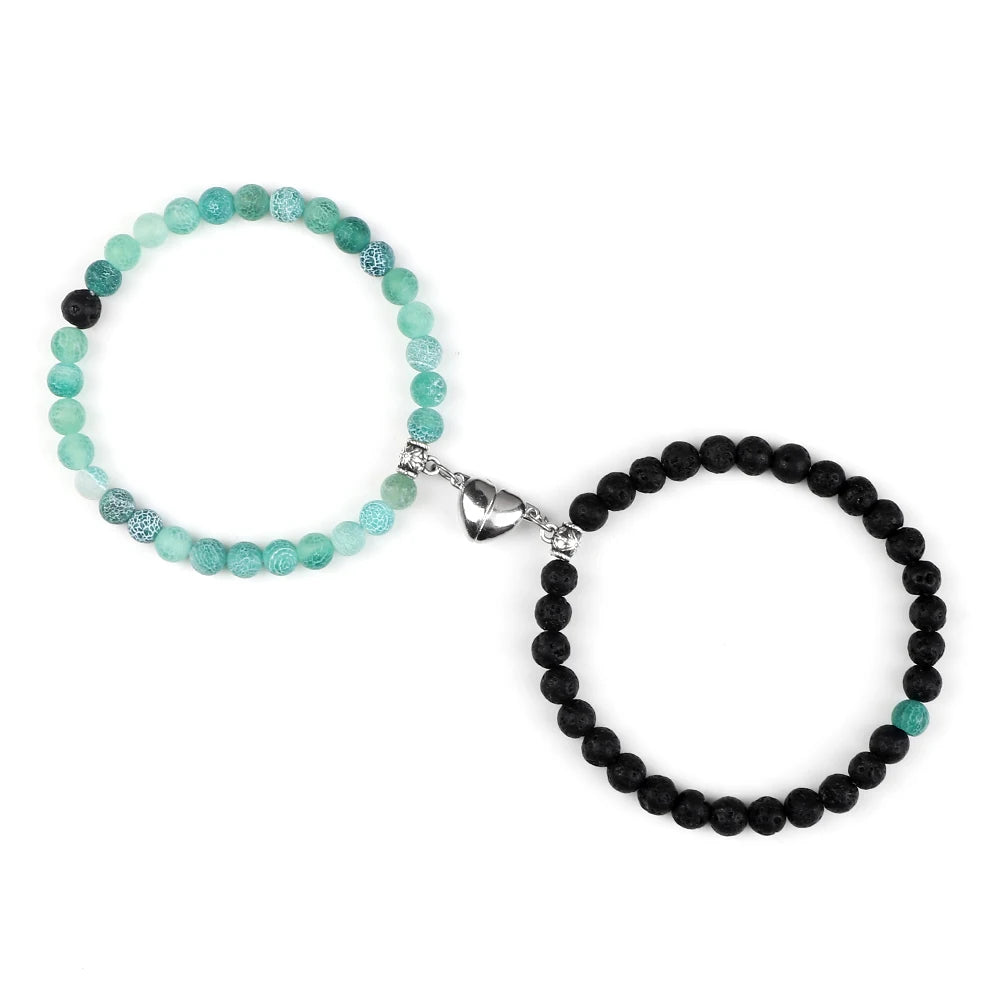 Mint green and black bracelets set for him and her