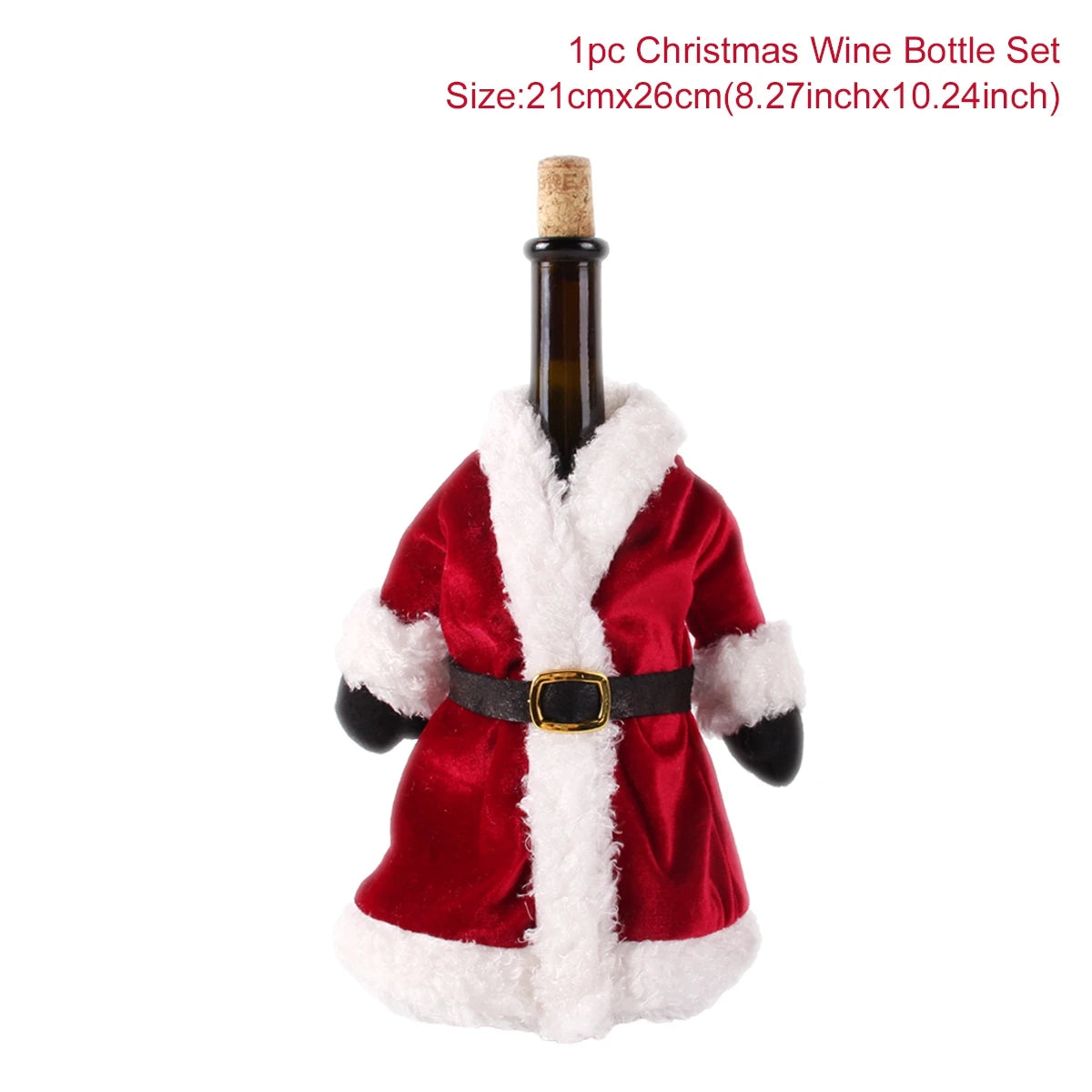 Wine bottle dressed in a Santa Claus costume on a white background