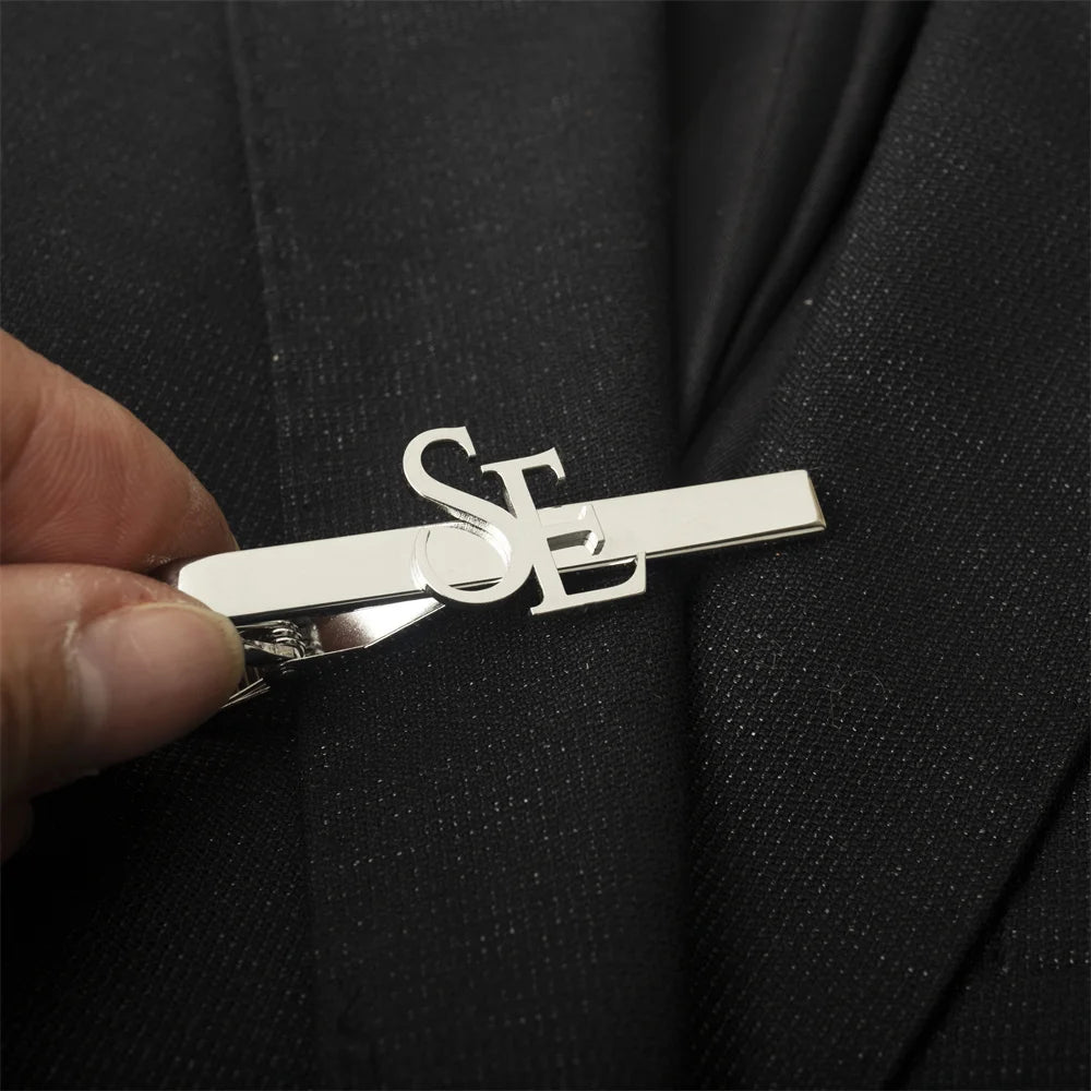 Silver tie clip with customized initials 