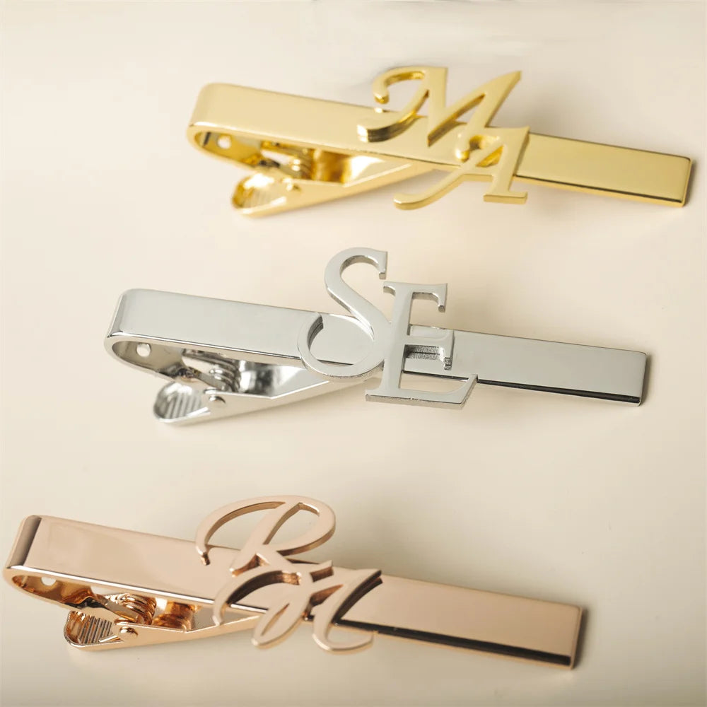 Personalized three gold, silver, and rose gold tie clips