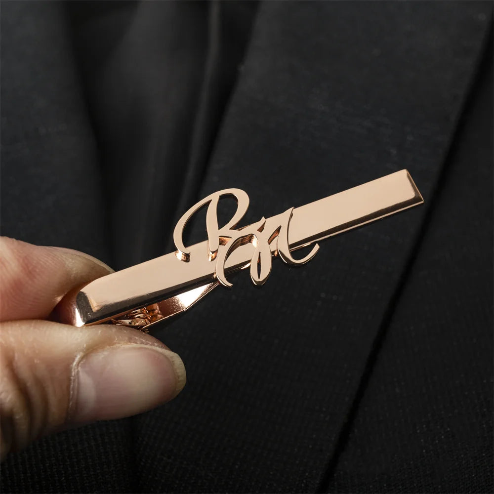 Rose gold tie clip with custom initials