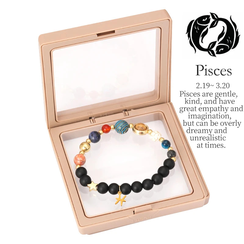 12 Zodiac Signs Bracelet With Eight Planets Natural Stone Beads