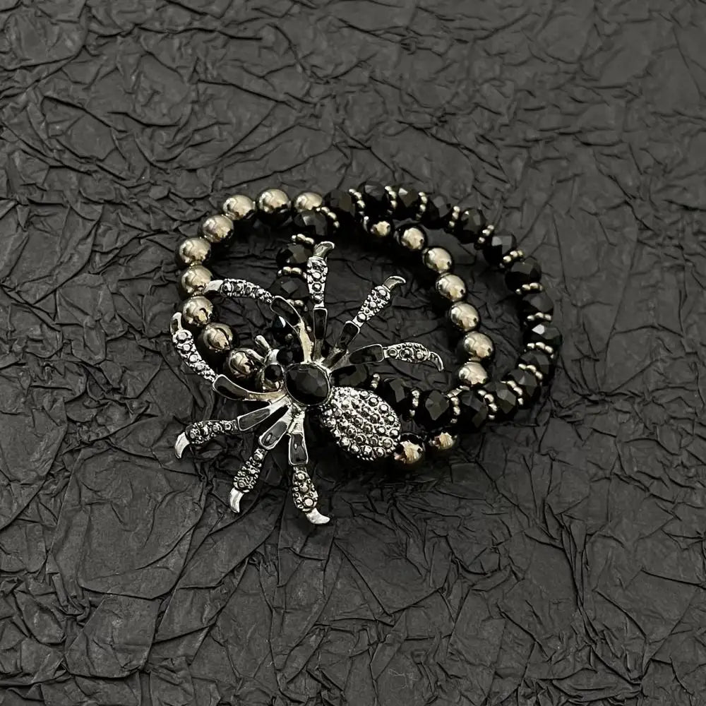 Gothic Black Spider Beads Bracelet