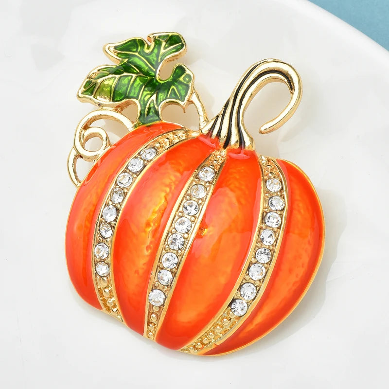 One Pumpkin Brooche With Rhinestones