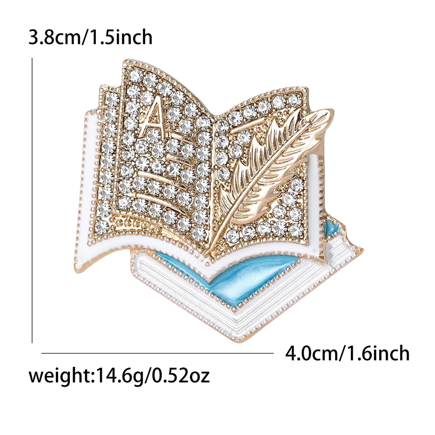 Book Rhinestone Brooch for Book Lover or Teacher
