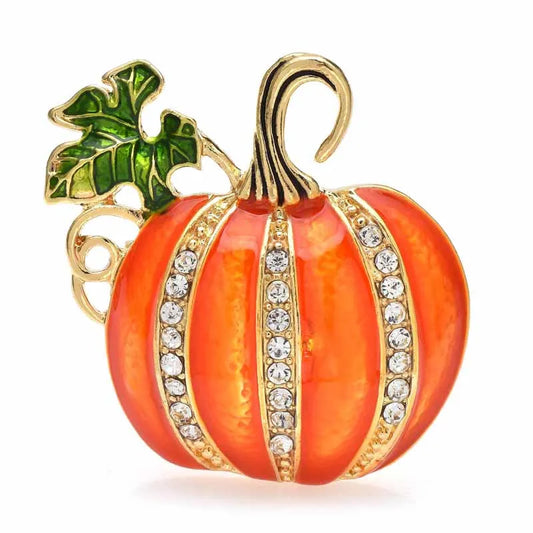 One Pumpkin Brooche With Rhinestones