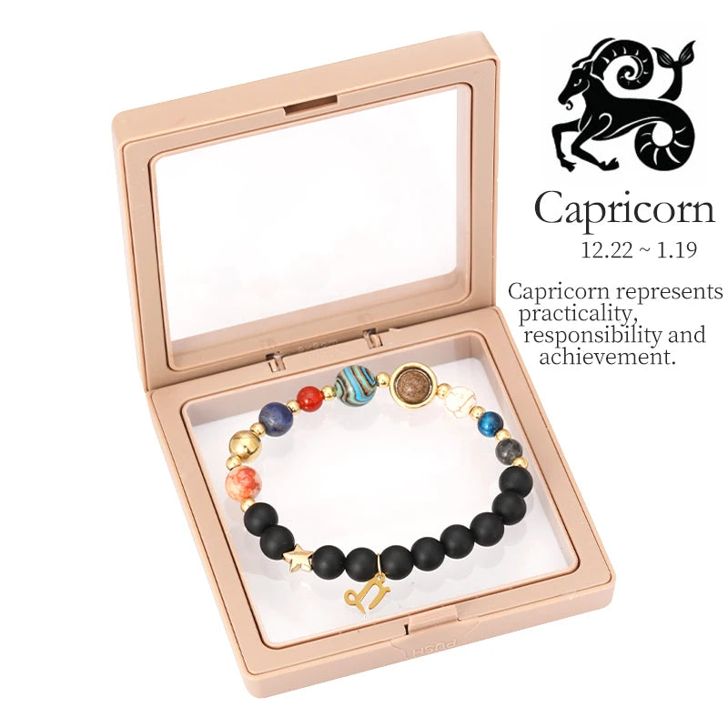 12 Zodiac Signs Bracelet With Eight Planets Natural Stone Beads