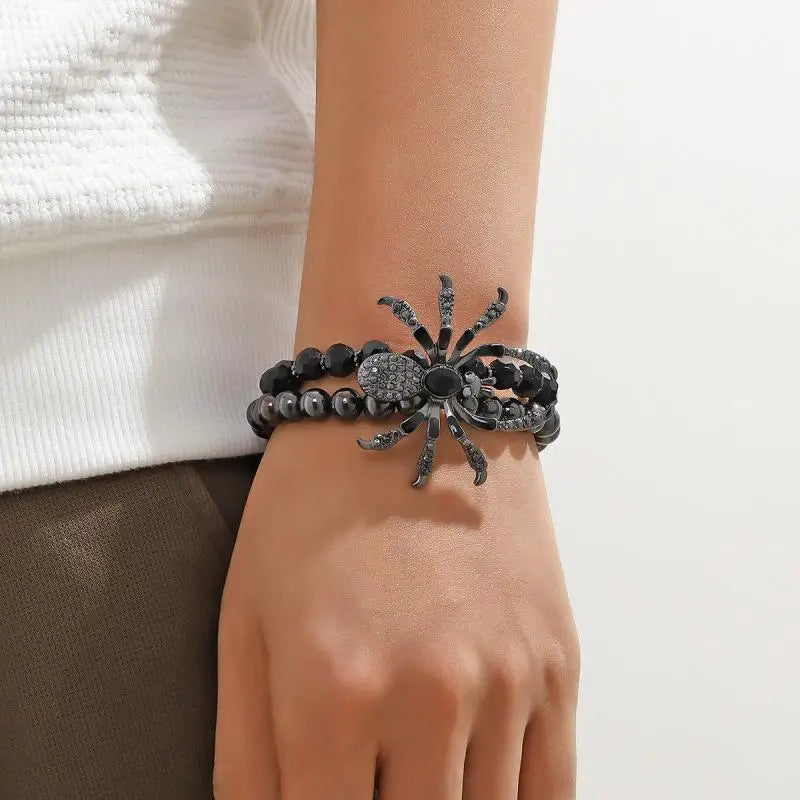 Gothic Black Spider Beads Bracelet