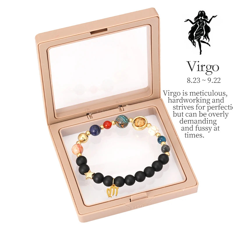 12 Zodiac Signs Bracelet With Eight Planets Natural Stone Beads