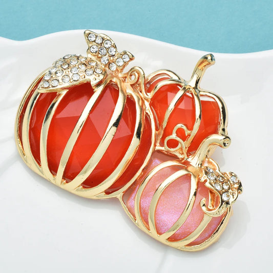 Three Pumpkins Brooche With Rhinestones