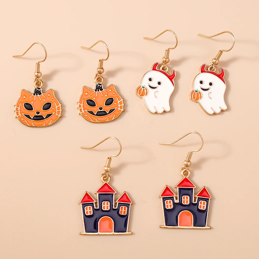 3pairs/set Halloween Drop Earrings For Girls