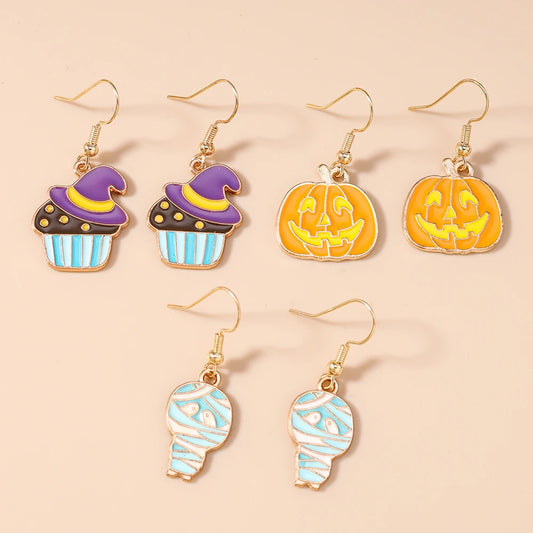 3pairs/set Halloween Drop Earrings For Girls