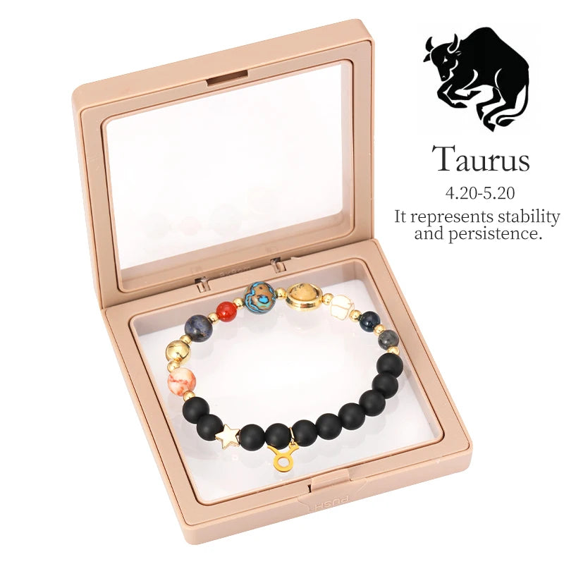 12 Zodiac Signs Bracelet With Eight Planets Natural Stone Beads