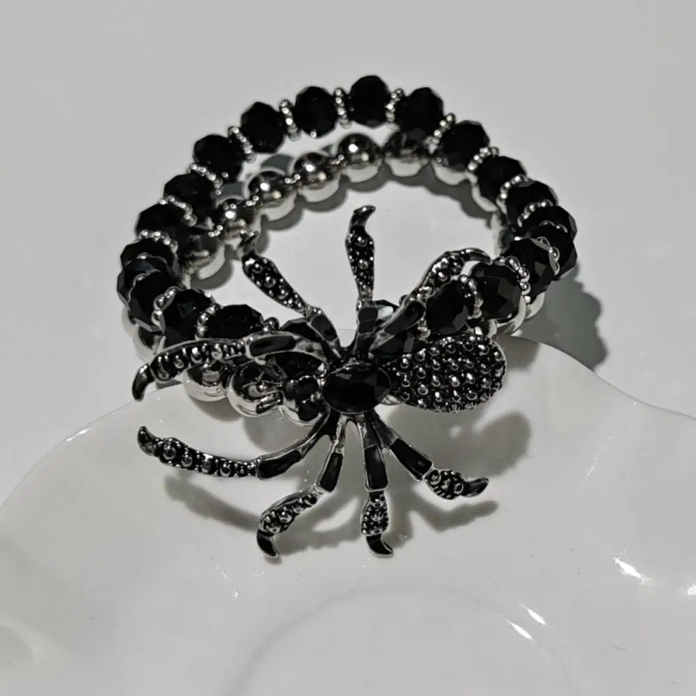 Gothic Black Spider Beads Bracelet