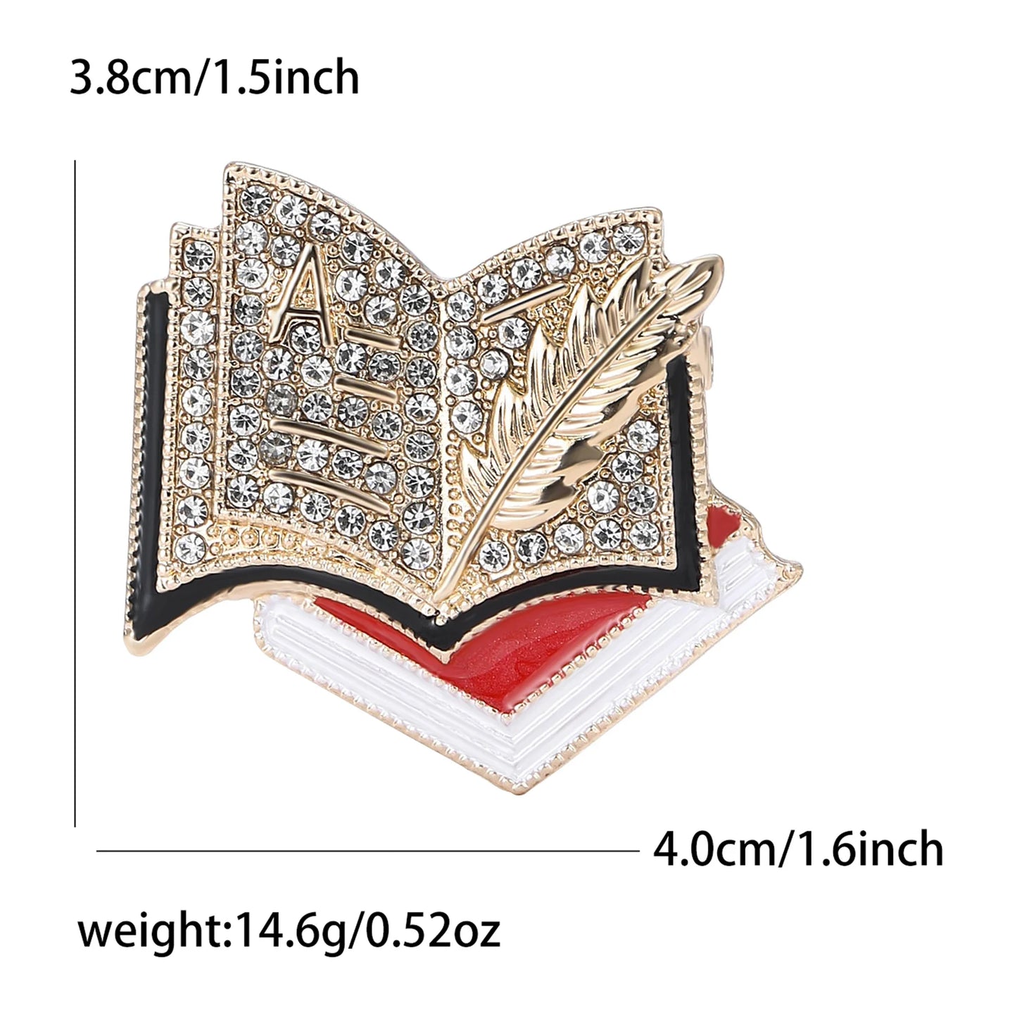 Book Rhinestone Brooch for Book Lover or Teacher