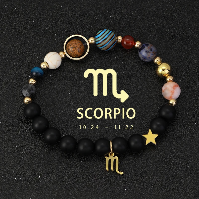 12 Zodiac Signs Bracelet With Eight Planets Natural Stone Beads