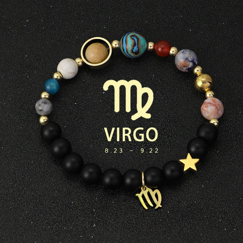 12 Zodiac Signs Bracelet With Eight Planets Natural Stone Beads
