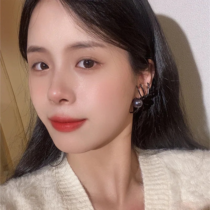 Halloween Black Spider Pearl Imitation Earrings