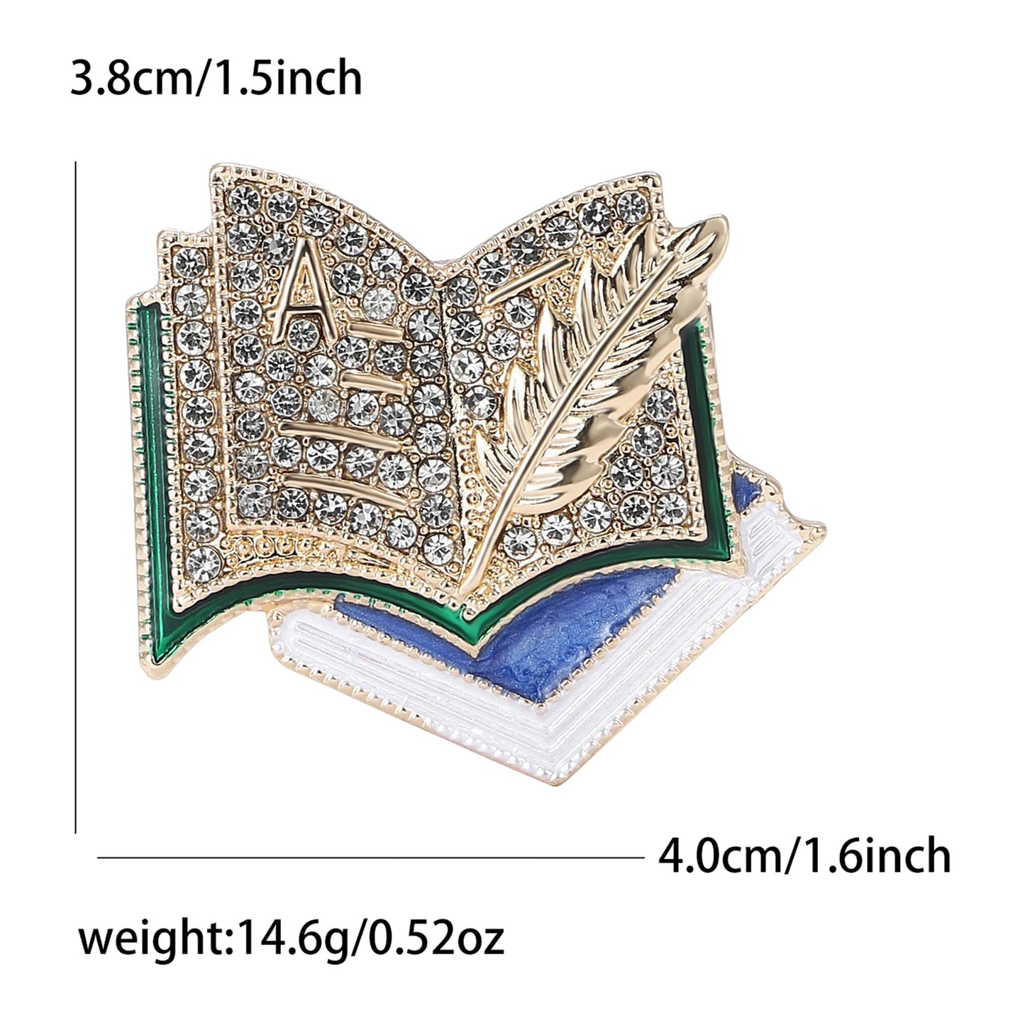 Book Rhinestone Brooch for Book Lover or Teacher
