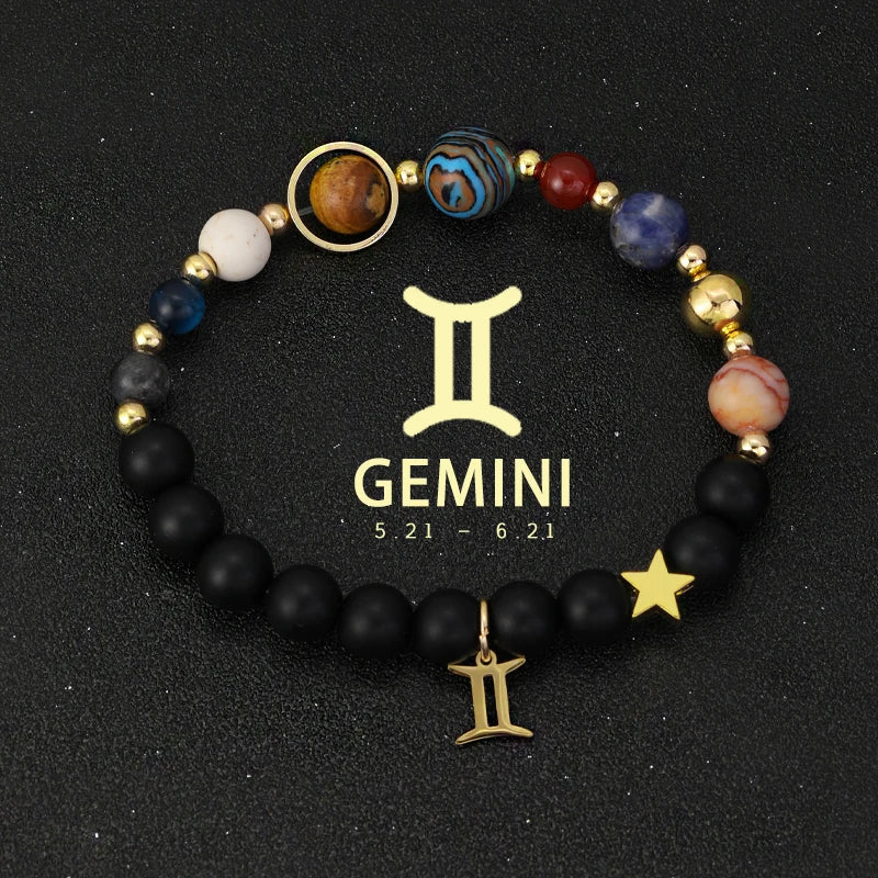 12 Zodiac Signs Bracelet With Eight Planets Natural Stone Beads