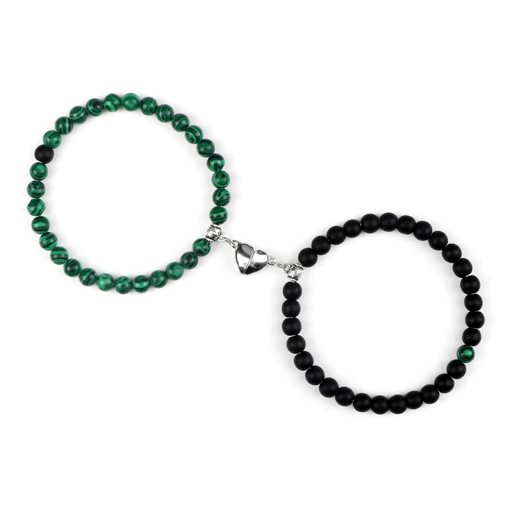 Green and black bracelets set for couples