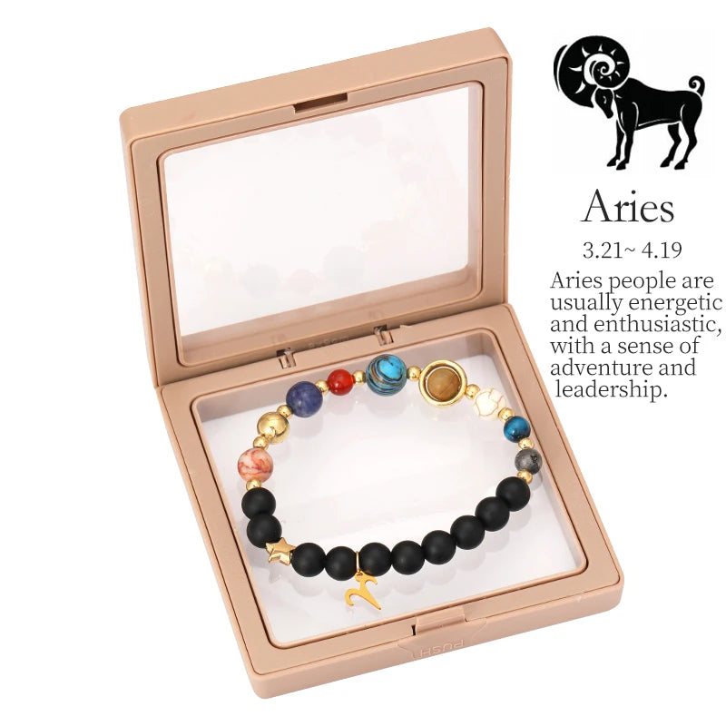 12 Zodiac Signs Bracelet With Eight Planets Natural Stone Beads