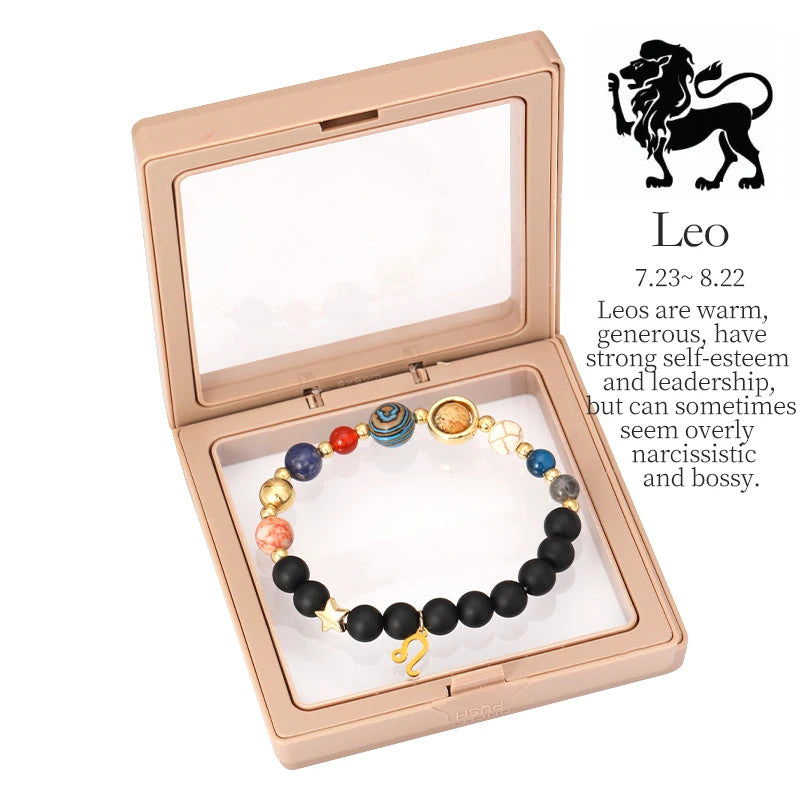 12 Zodiac Signs Bracelet With Eight Planets Natural Stone Beads