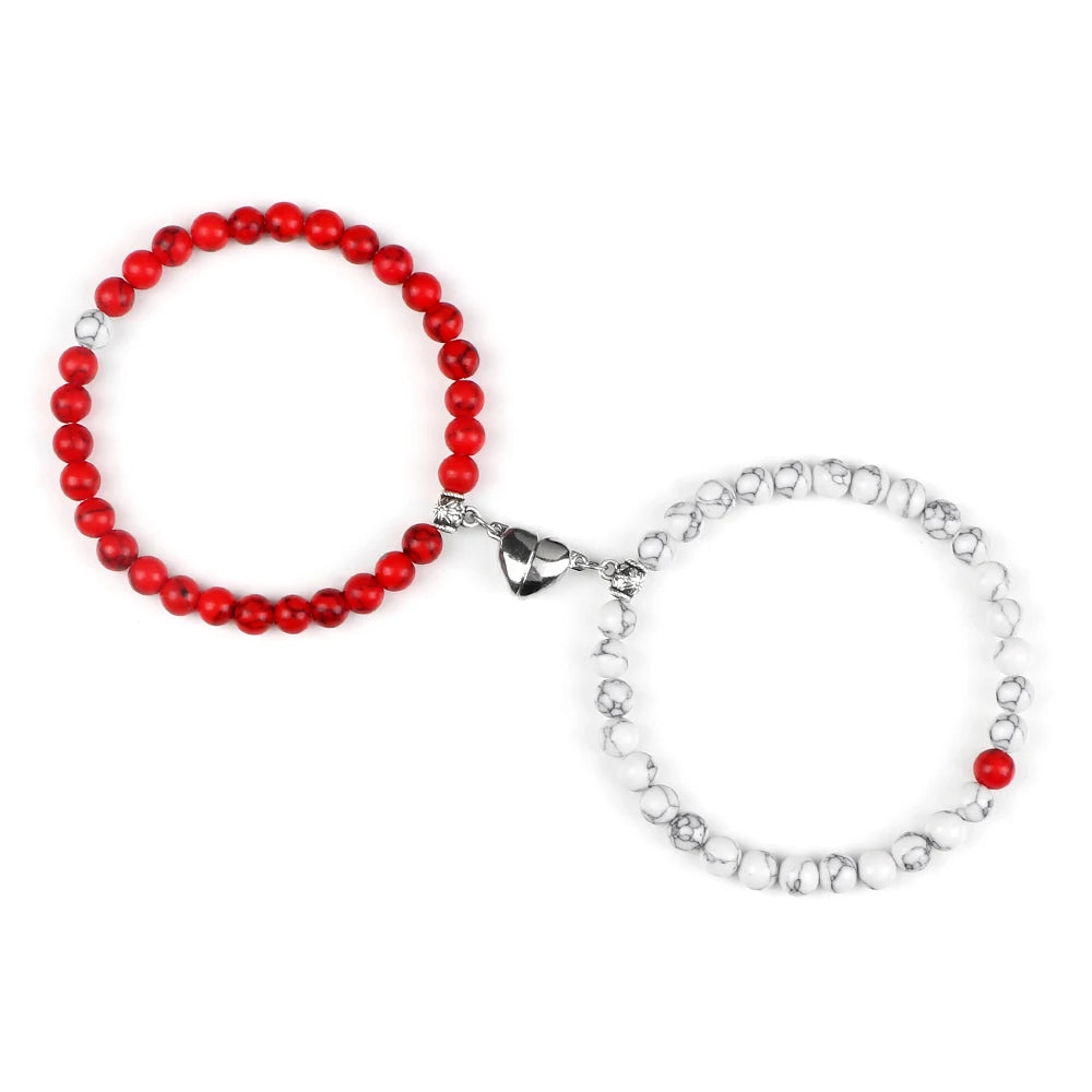 Gift for her red and white bracelet set