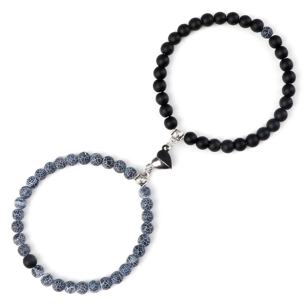 Gift for him grey and black bracelet set